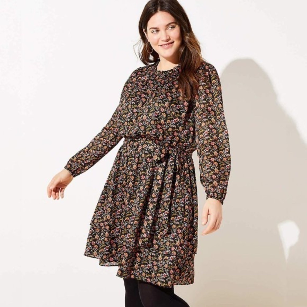LOFT Shimmer Tiered Floral Spring Dress Size XS